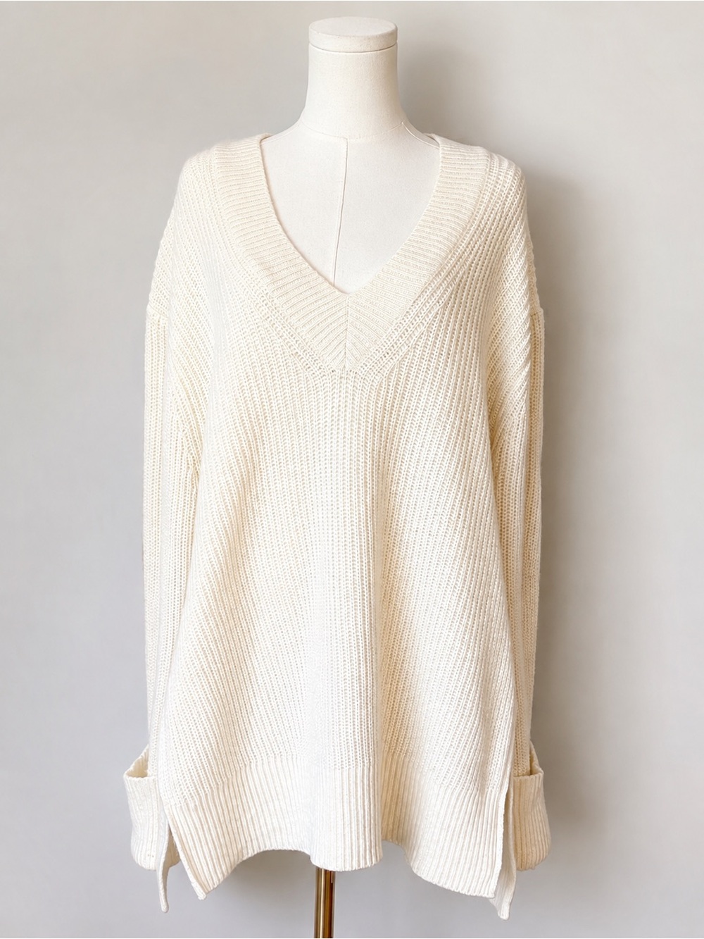 Athleta Shasta Wool Blend Oversized V Neck Longline Sweater Tunic Ivory L
